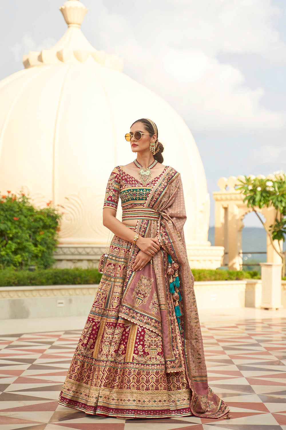 Golden & Multi-colored Heavy Bridal Lahenga Choli with Heavy Dupatta and Blouse