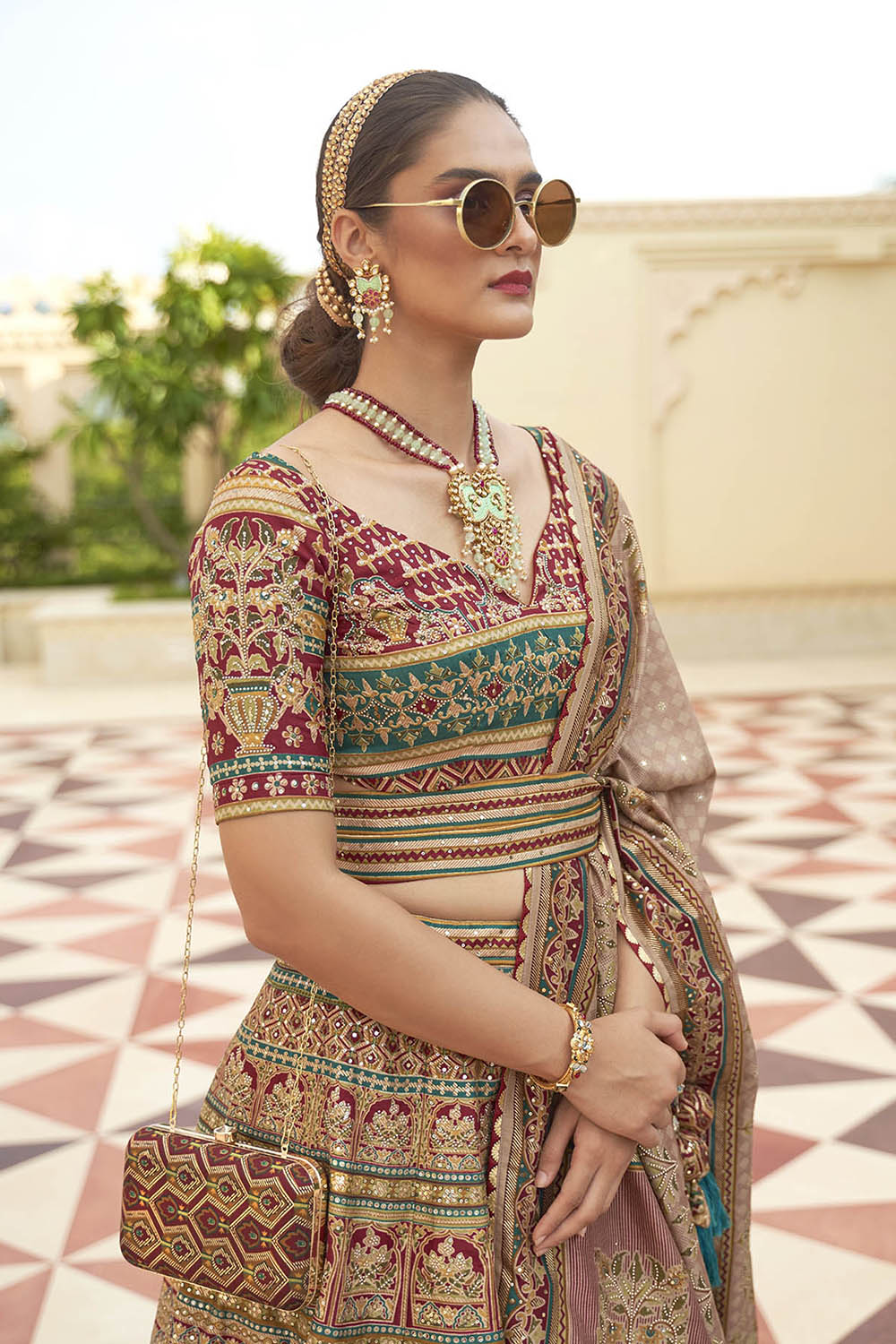 Golden & Multi-colored Heavy Bridal Lahenga Choli with Heavy Dupatta and Blouse