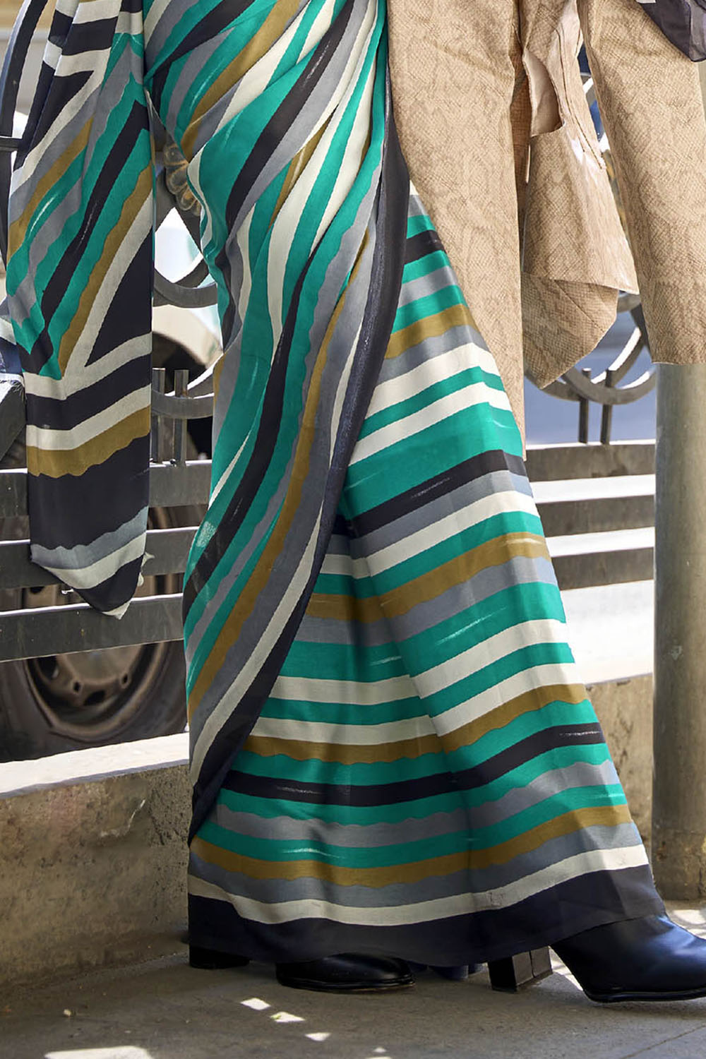 Green & Multi-colored Digital Printed Saree with Same Colored Designer Blouse