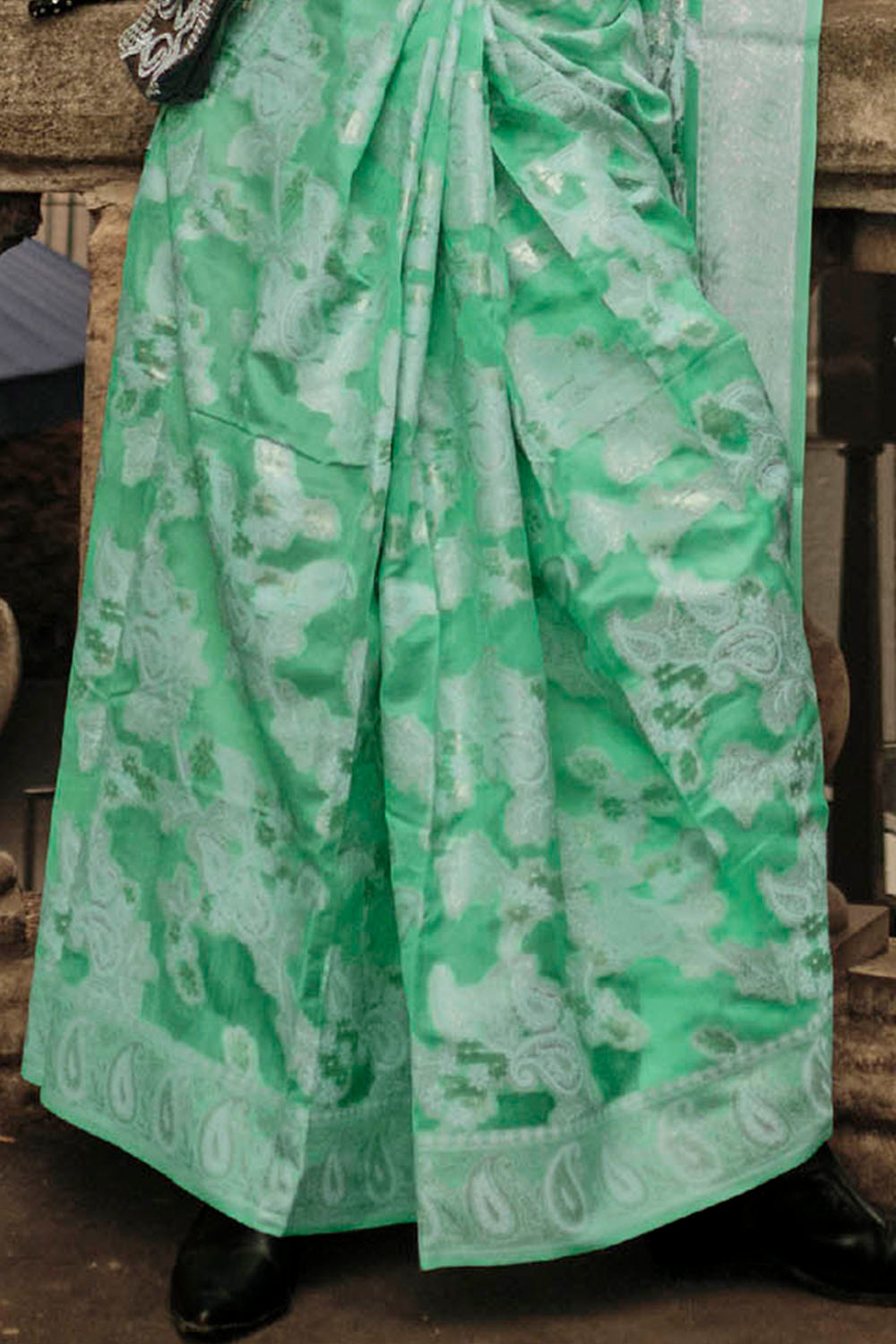 Powder Green & White Design Lucknowi Chikan Kari Saree with Designer Blouse