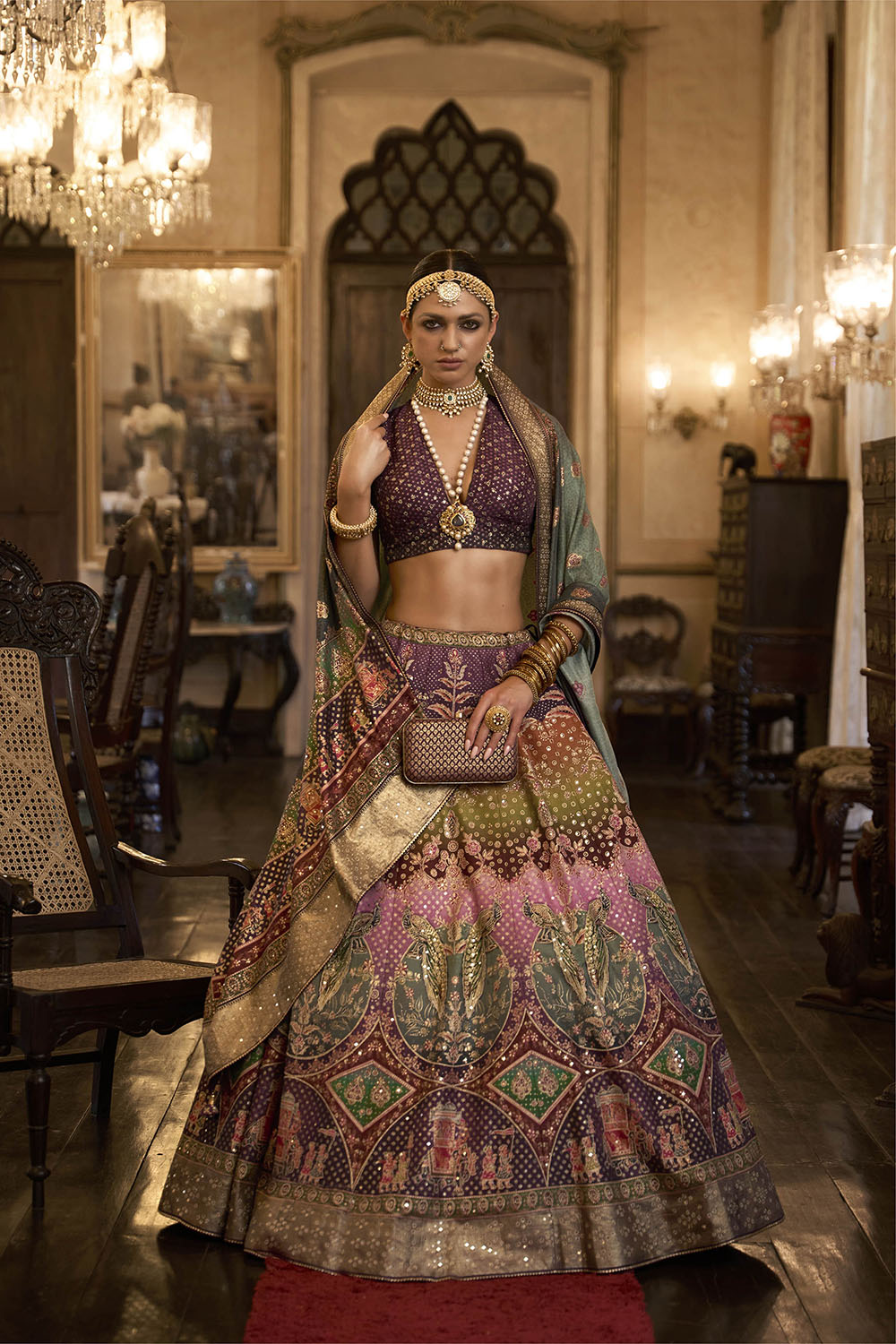 Purple & Pink Shade Embroidery Lahenga Choli with Pretty Blouse and Printed Dupatta