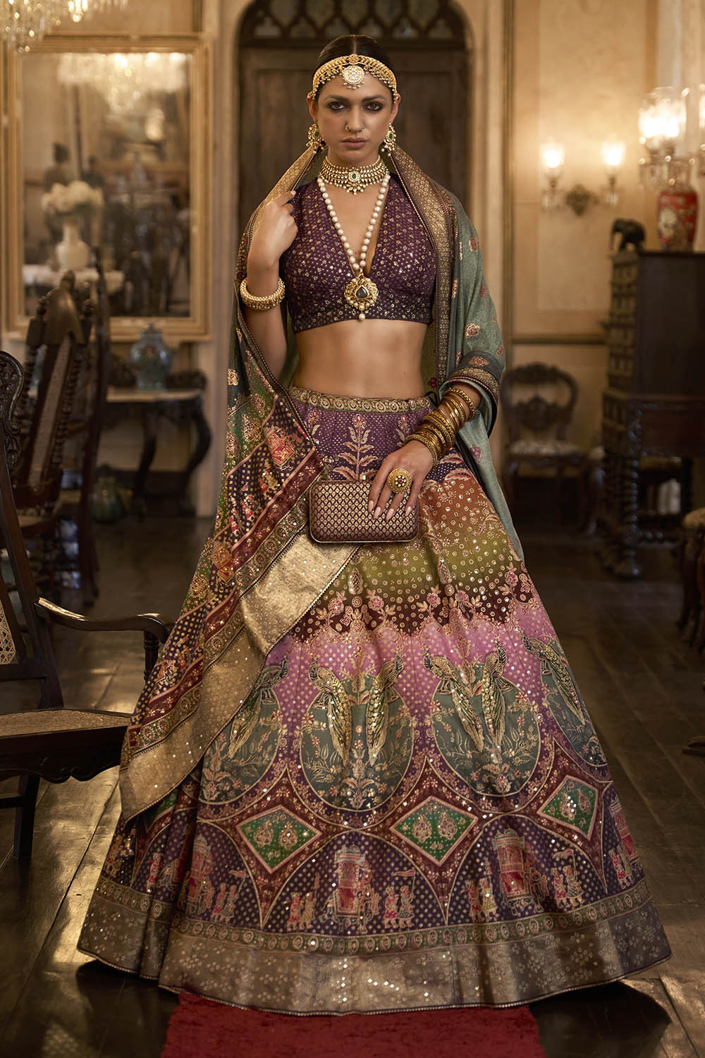 Purple & Pink Shade Embroidery Lahenga Choli with Pretty Blouse and Printed Dupatta