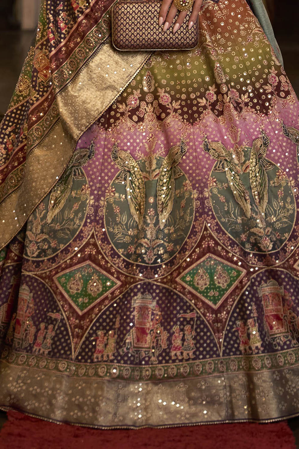 Purple & Pink Shade Embroidery Lahenga Choli with Pretty Blouse and Printed Dupatta