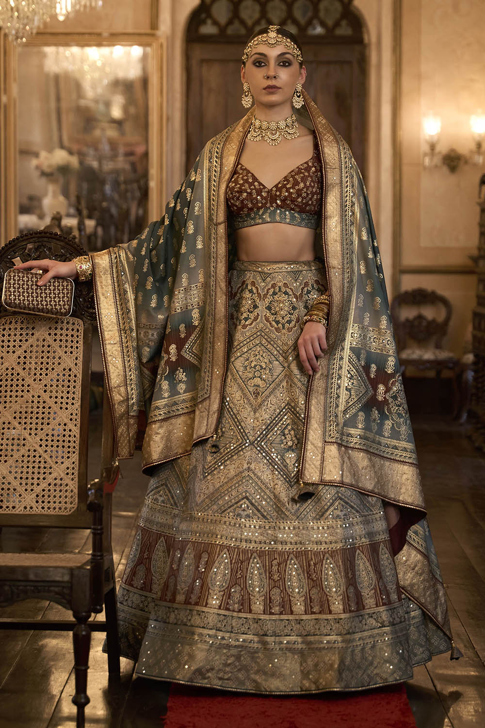 Brown & Multi-colored Heavy Lahenga Choli For Women Beautiful Blouse and Dupatta