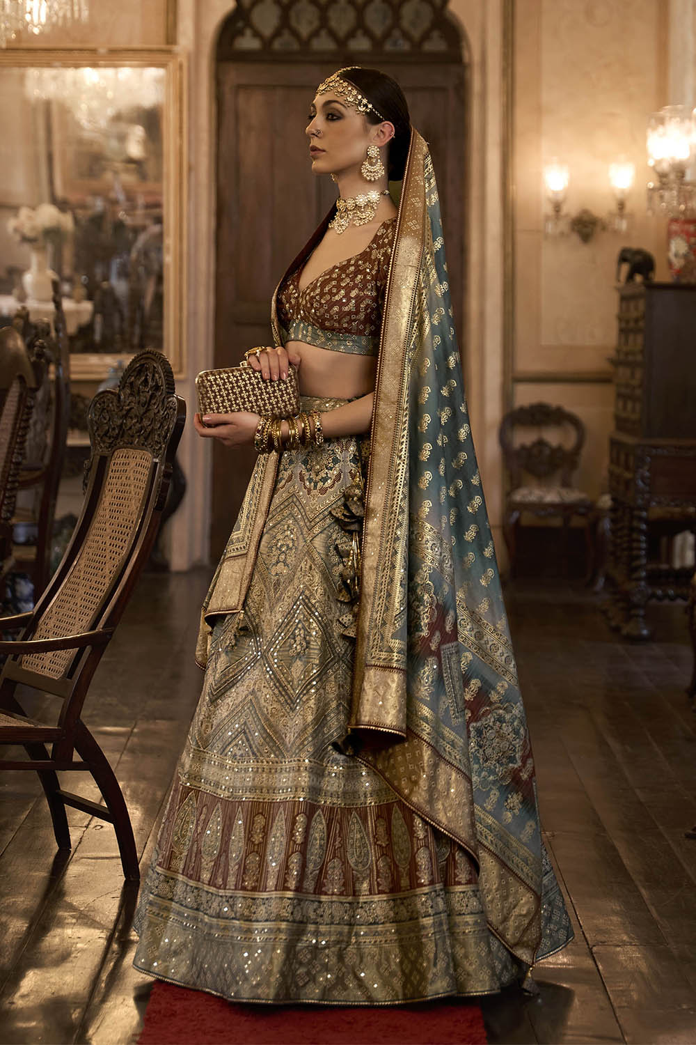 Brown & Multi-colored Heavy Lahenga Choli For Women Beautiful Blouse and Dupatta