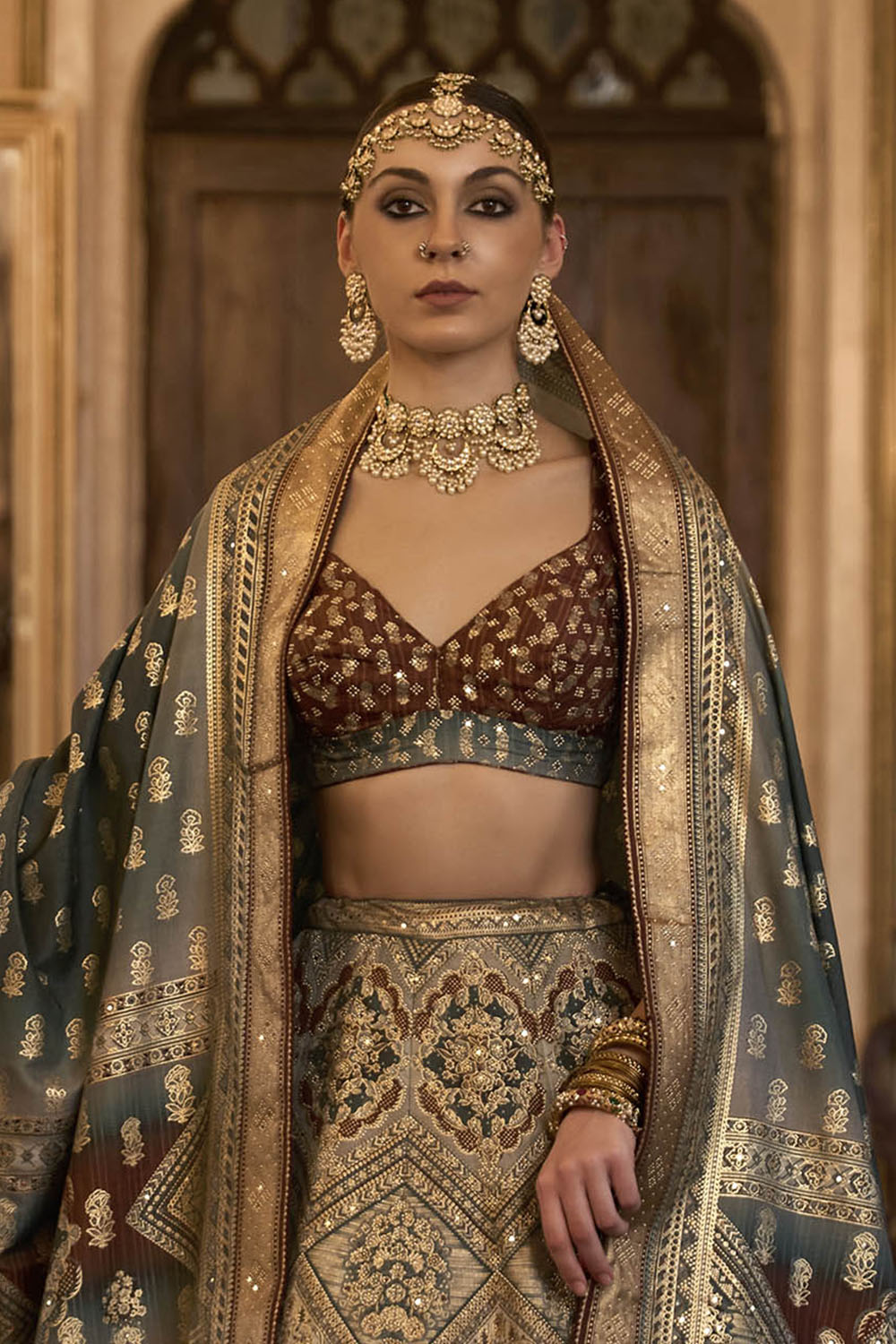 Brown & Multi-colored Heavy Lahenga Choli For Women Beautiful Blouse and Dupatta