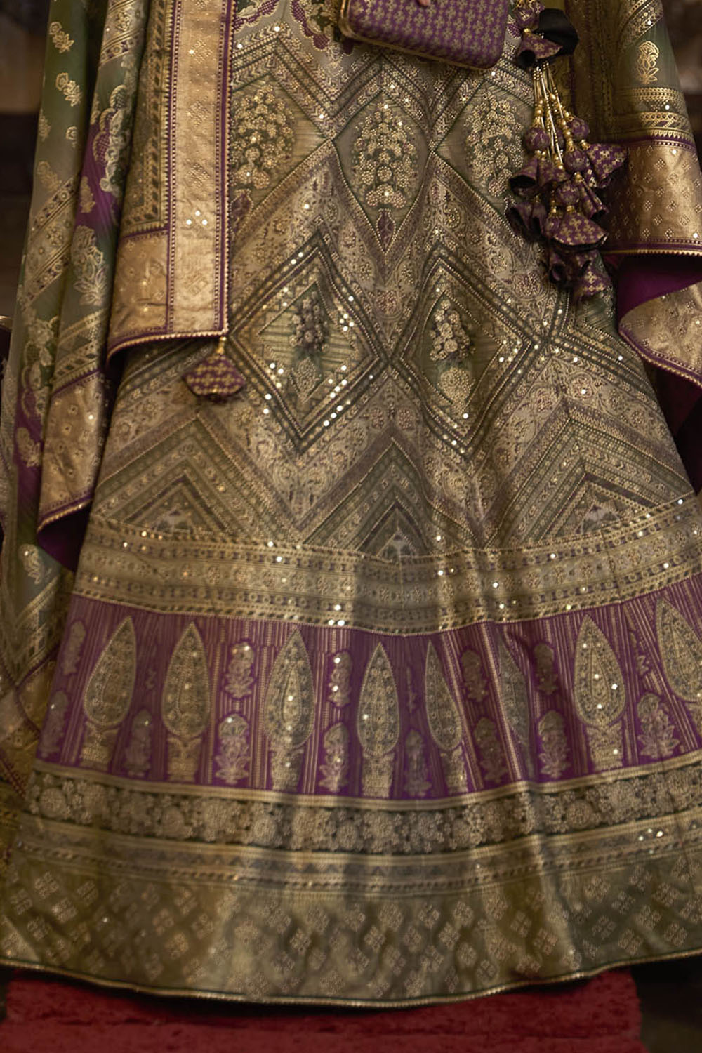 Plum Purple & Green Shade Bridal Designer Lahenga Choli with Heavy Dupatta and Blouse