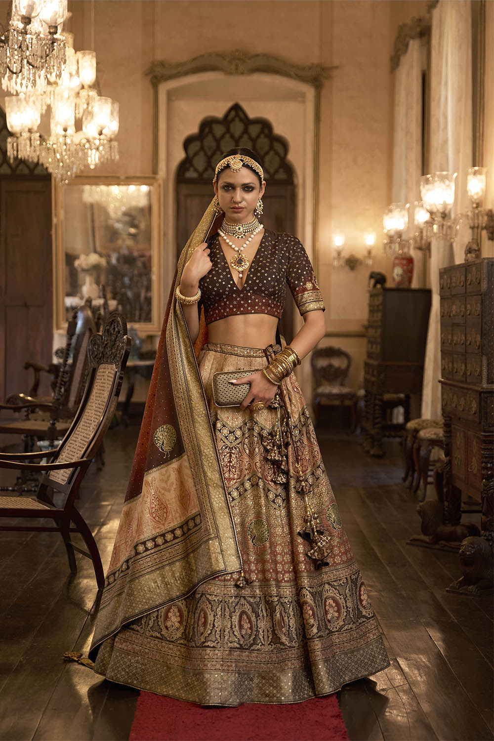 Golden & Brown Heavy Designer Lahenga Choli For Women with Fancy Blouse and Dupatta