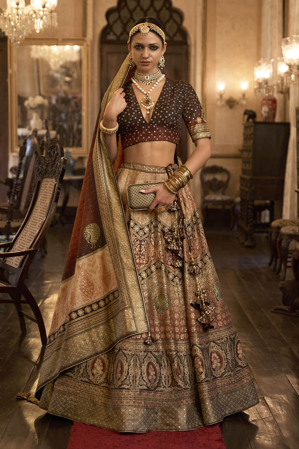 Golden & Brown Heavy Designer Lahenga Choli For Women with Fancy Blouse and Dupatta