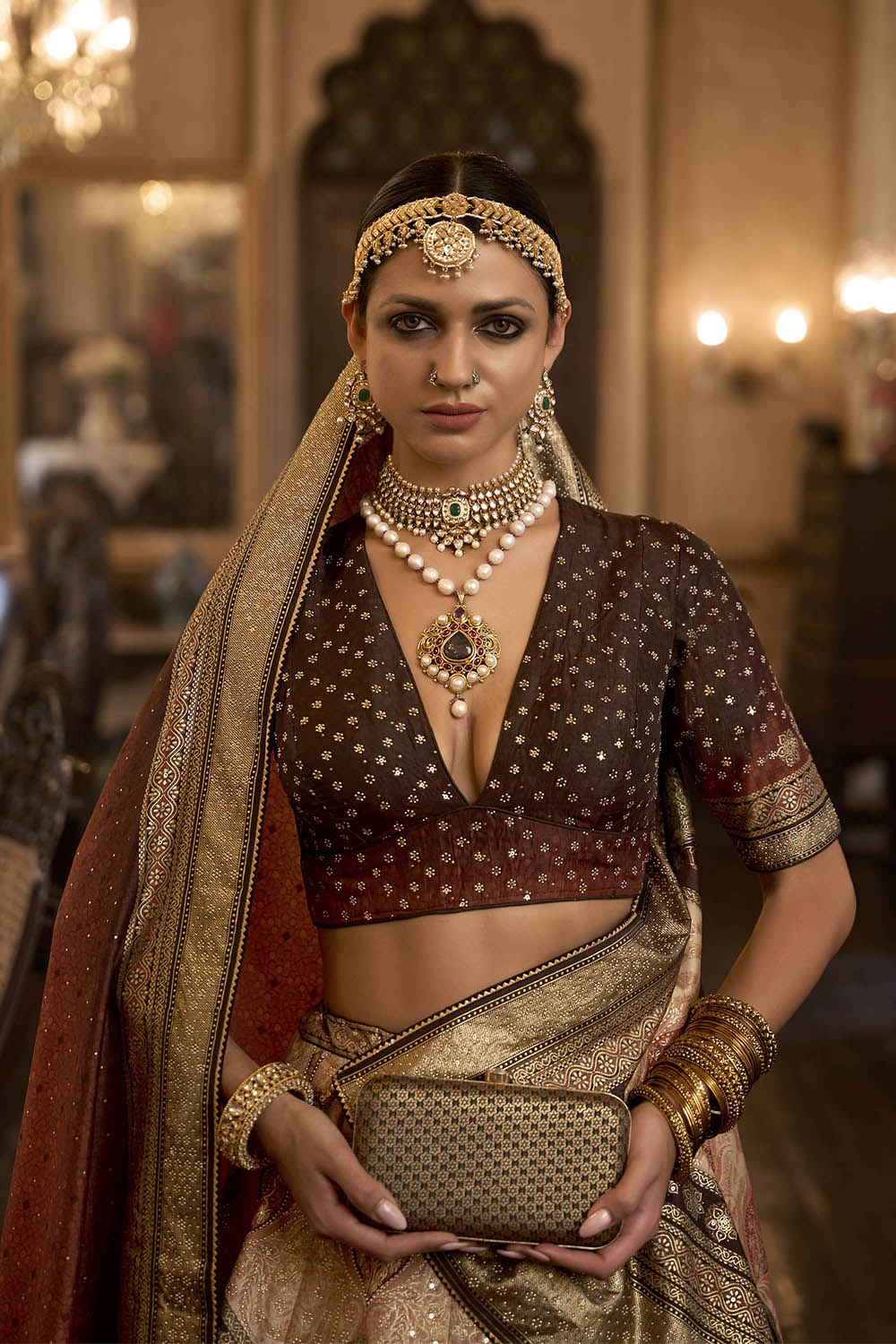 Golden & Brown Heavy Designer Lahenga Choli For Women with Fancy Blouse and Dupatta