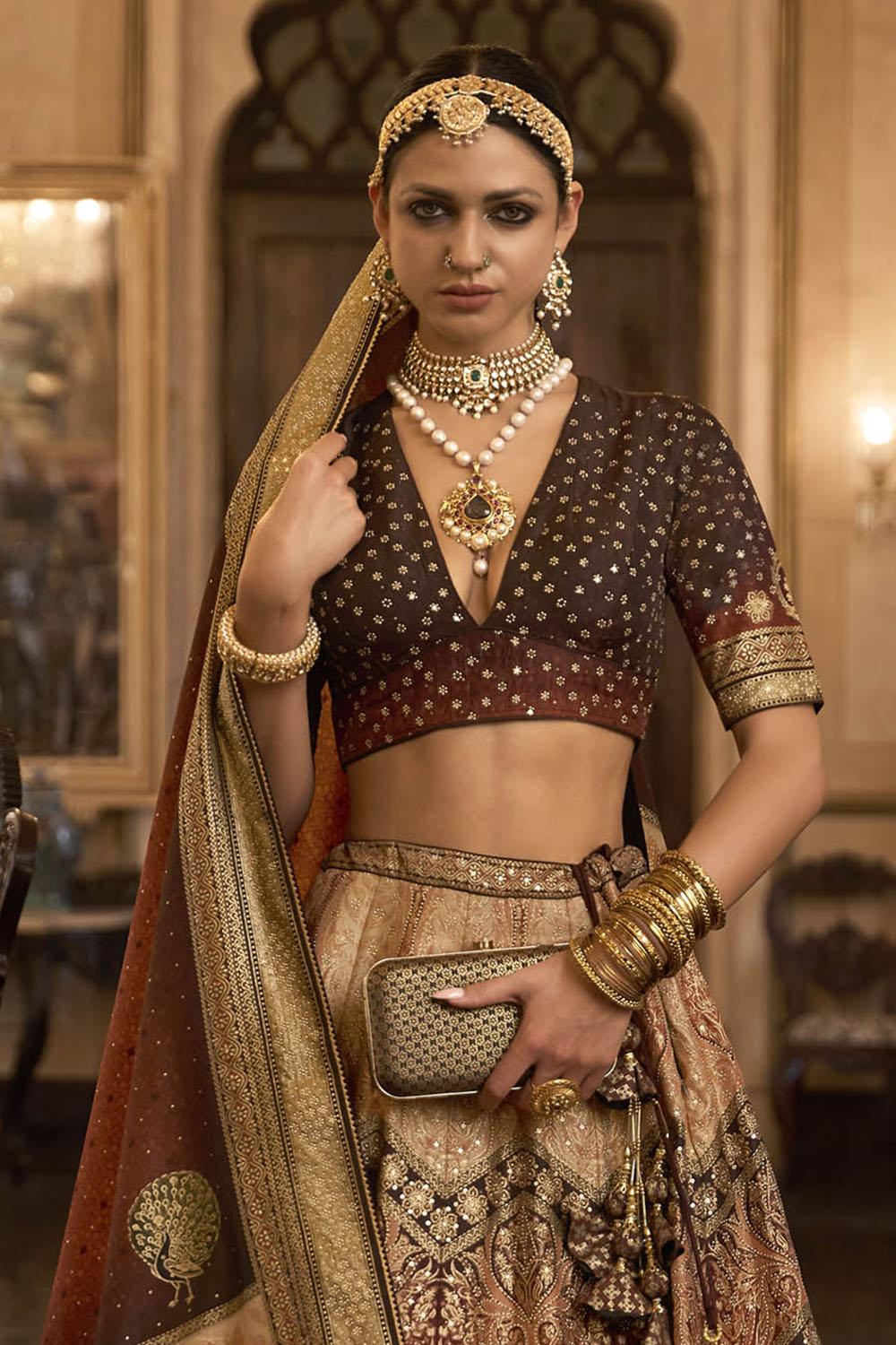 Golden & Brown Heavy Designer Lahenga Choli For Women with Fancy Blouse and Dupatta