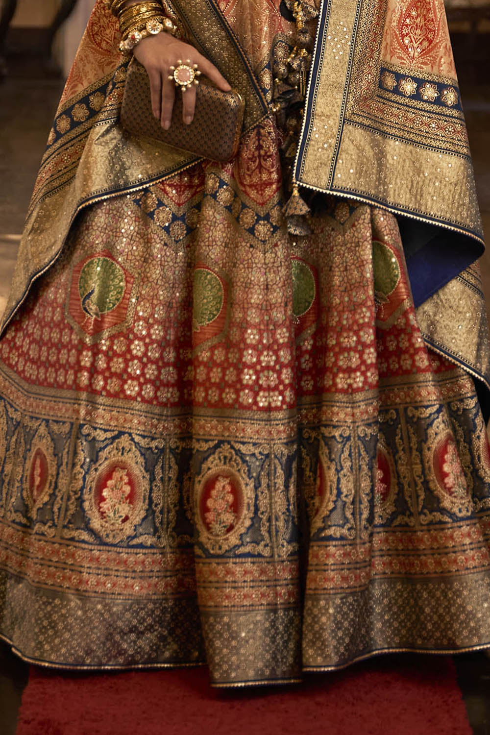 Orange & Blue Shade Bridal Lahenga Choli with Heavy Dupatta and Blue Pretty Blouse