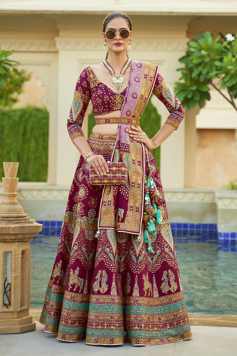 Maroon Red & Multi-colored Heavy Fancy Lahenga Choli with Pretty Blouse and Dupatta