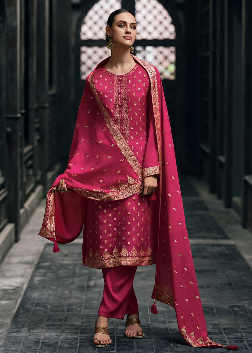 Persian Pink Banarasi Woven Silk Suit and Dupatta