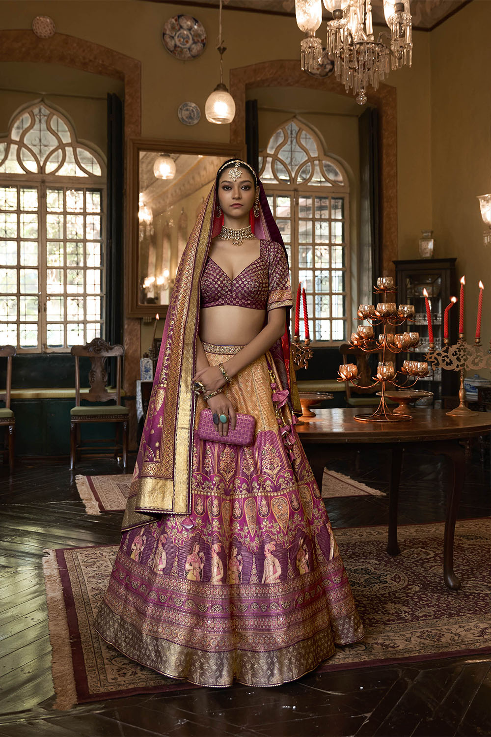 Yellow with Purple Maharani Style Soft Silk Designer Lahenga Choli for Woman