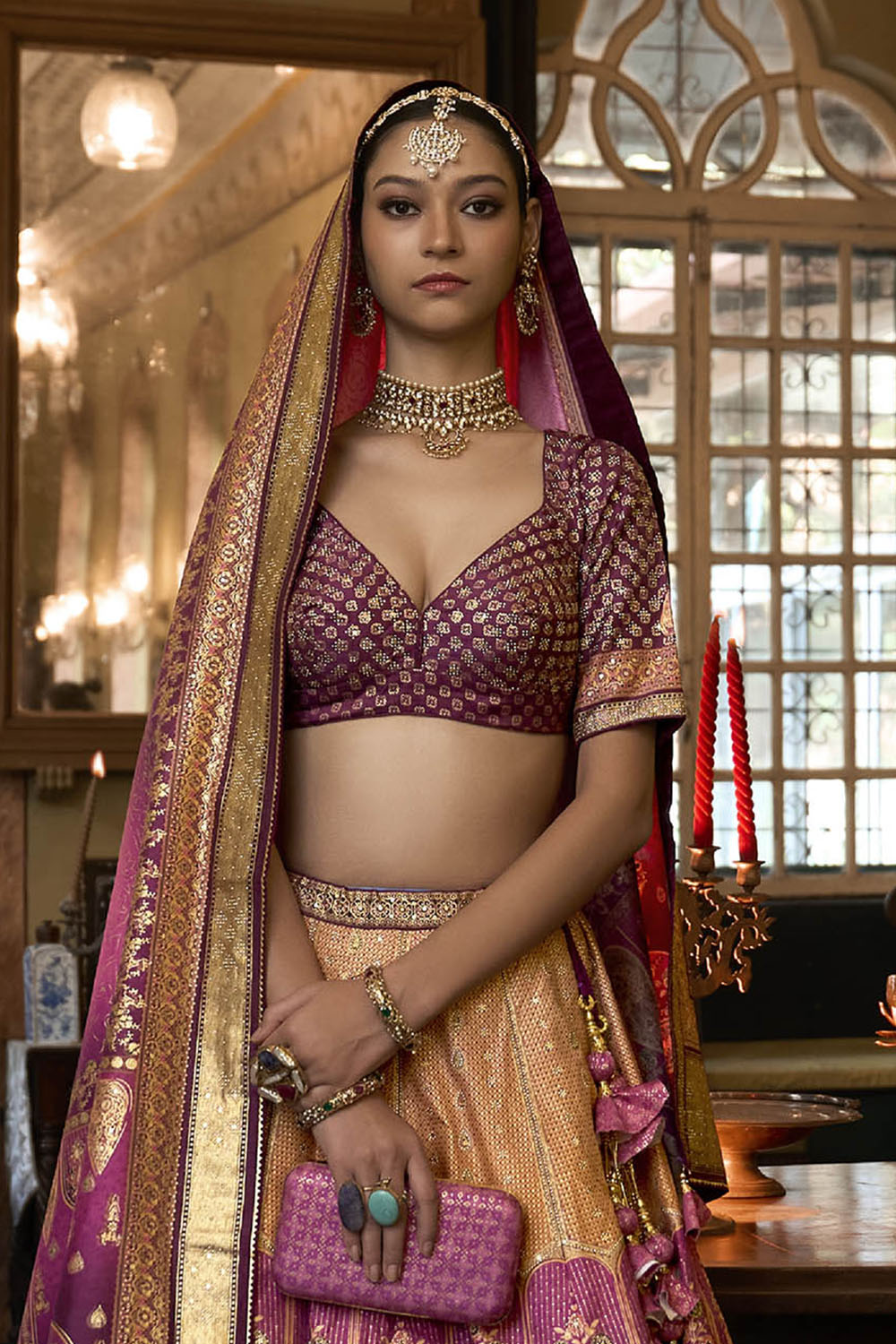 Yellow with Purple Maharani Style Soft Silk Designer Lahenga Choli for Woman