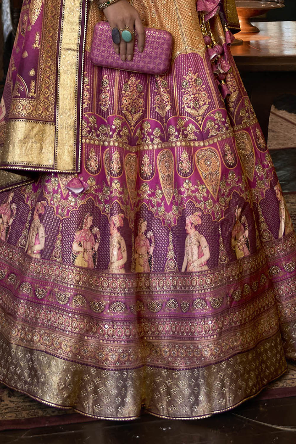 Yellow with Purple Maharani Style Soft Silk Designer Lahenga Choli for Woman