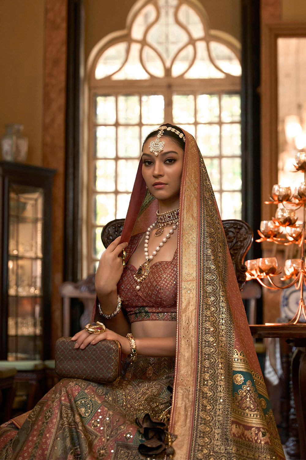 Green with Caramel Maharani Style Soft Silk Designer Lahenga Choli for Woman