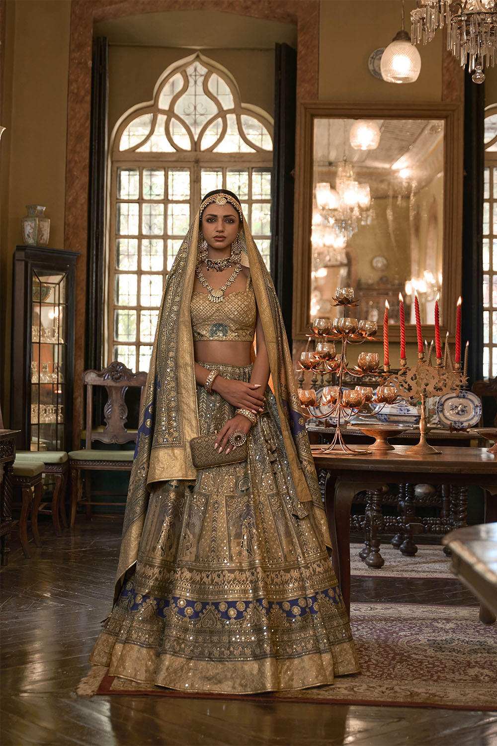 Champagne Golden Maharani Style Soft Silk Designer Lahenga Choli for Woman