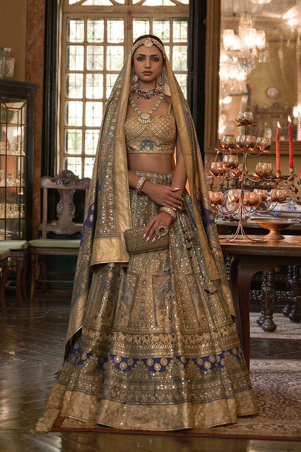 Champagne Golden Maharani Style Soft Silk Designer Lahenga Choli for Woman