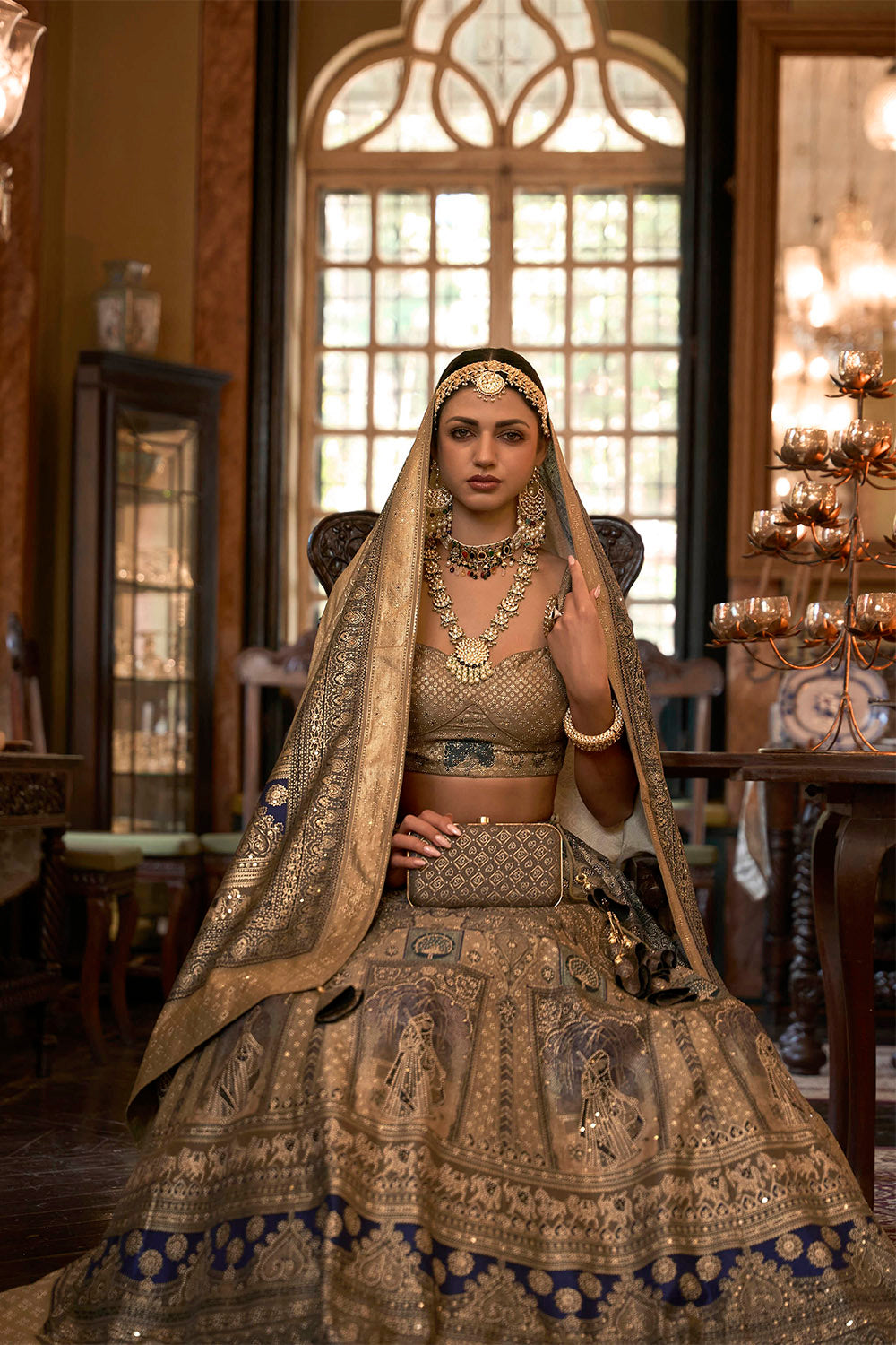 Champagne Golden Maharani Style Soft Silk Designer Lahenga Choli for Woman