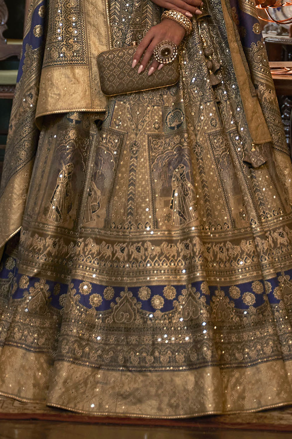 Champagne Golden Maharani Style Soft Silk Designer Lahenga Choli for Woman