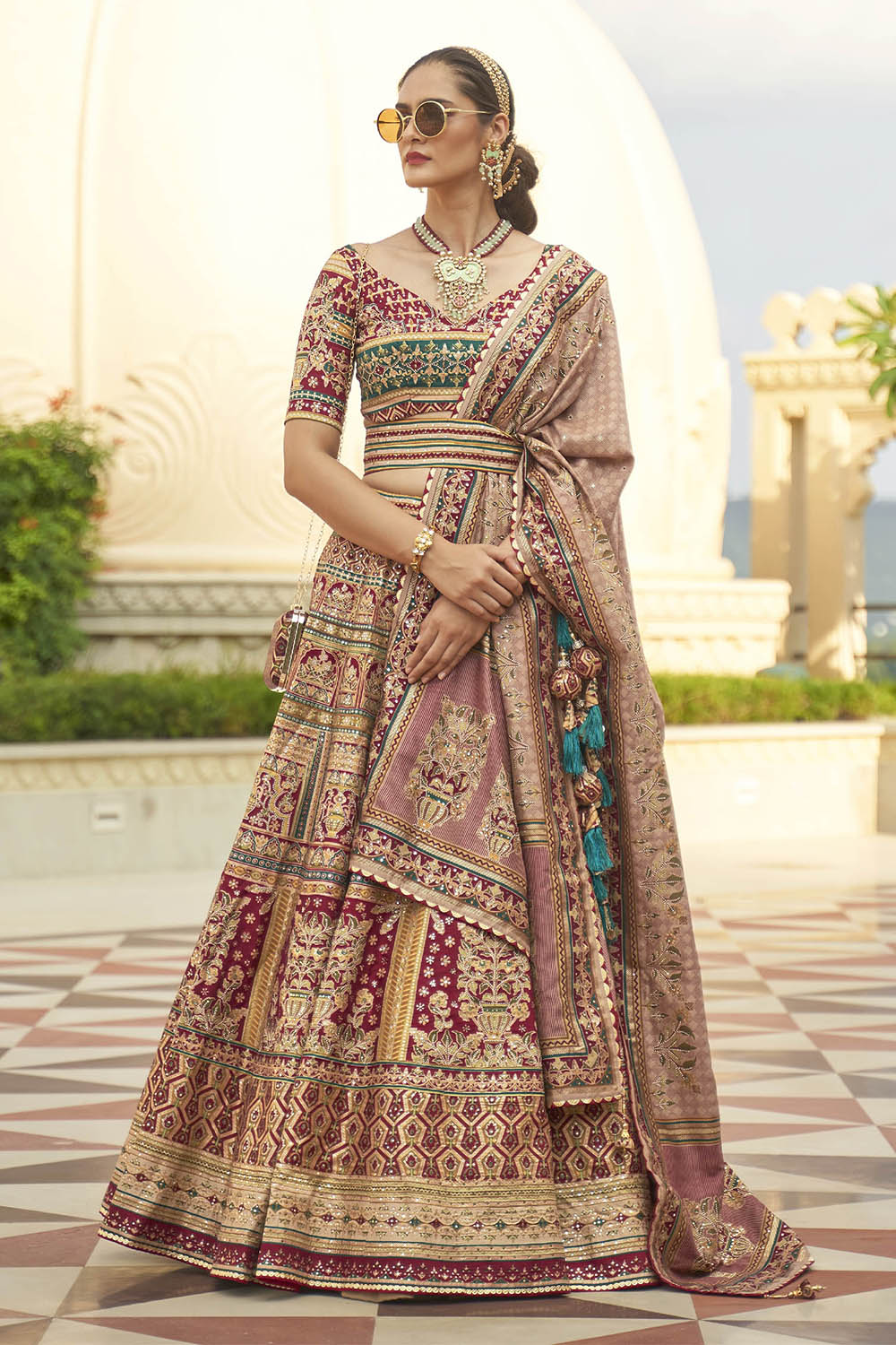 Golden & Multi-colored Heavy Bridal Lahenga Choli with Heavy Dupatta and Blouse