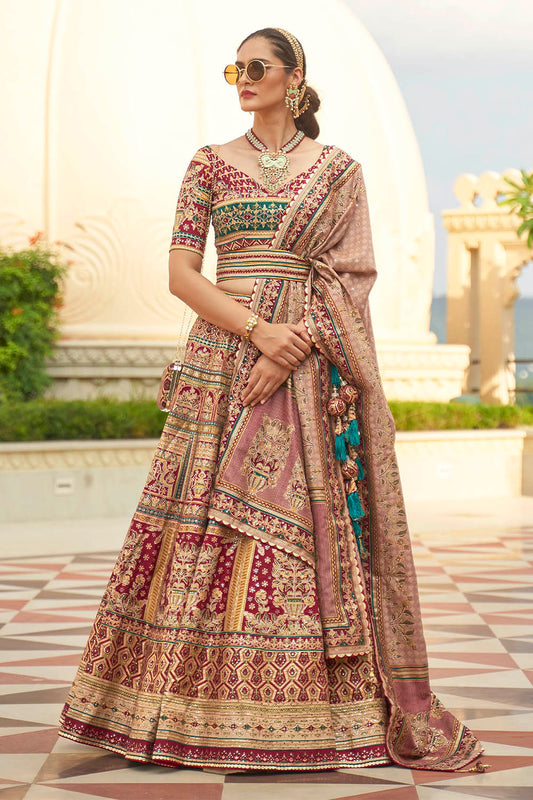 Golden & Multi-colored Heavy Bridal Lahenga Choli with Heavy Dupatta and Blouse