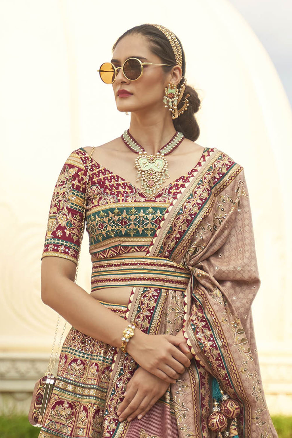 Golden & Multi-colored Heavy Bridal Lahenga Choli with Heavy Dupatta and Blouse
