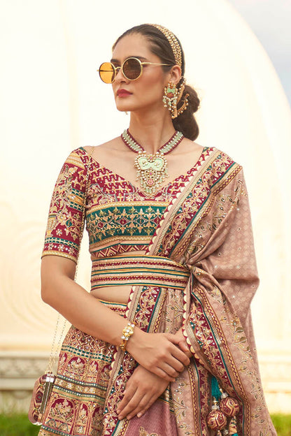 Golden & Multi-colored Heavy Bridal Lahenga Choli with Heavy Dupatta and Blouse
