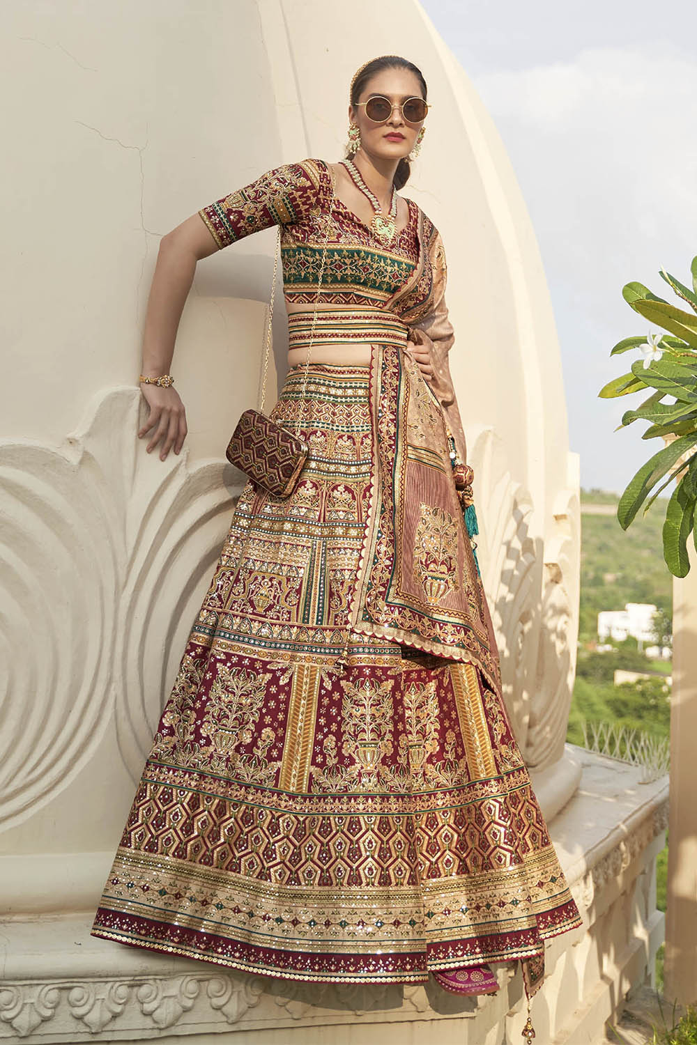 Golden & Multi-colored Heavy Bridal Lahenga Choli with Heavy Dupatta and Blouse