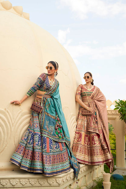 Golden & Multi-colored Heavy Bridal Lahenga Choli with Heavy Dupatta and Blouse