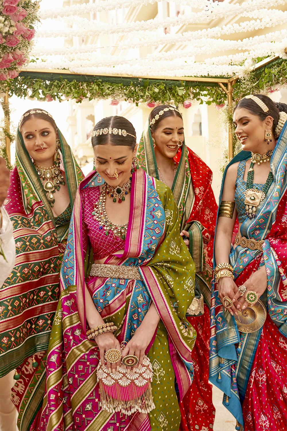 Olive Green & Pink Ikkat Patola Saree with Designer Blouse