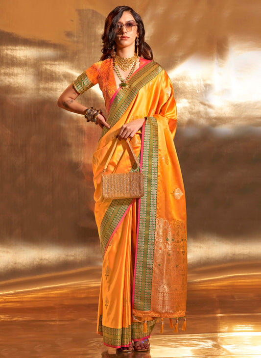Amber Yellow Banarasi Silk Saree with Pretty Blouse