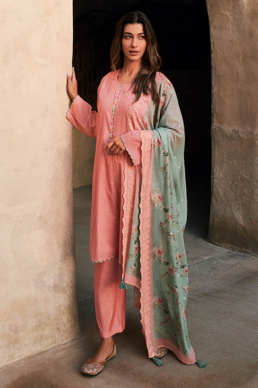 Brick Pink Designer Salwar Suit with Digital Printed Dupatta and Pant