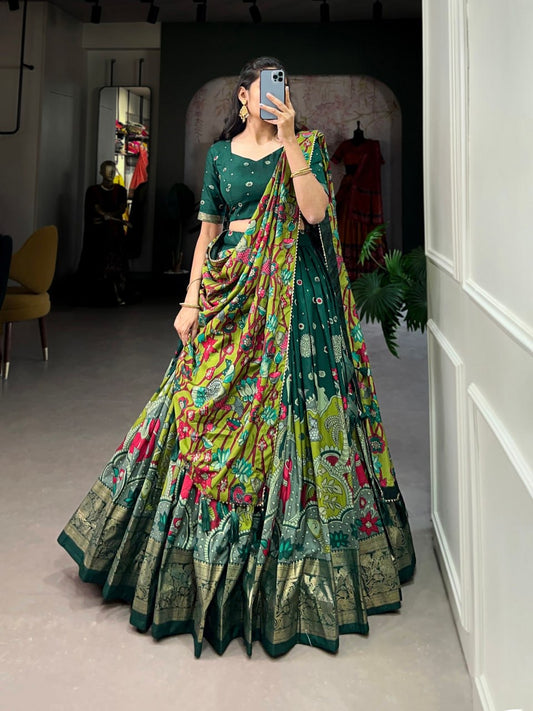 Kalamkari South Indian Style Designer Lehengas with Blouse and Dupatta