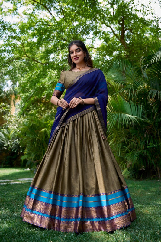 South Indian Pattu Powada Lehengas with Kanchi Silk Border and Dupatta