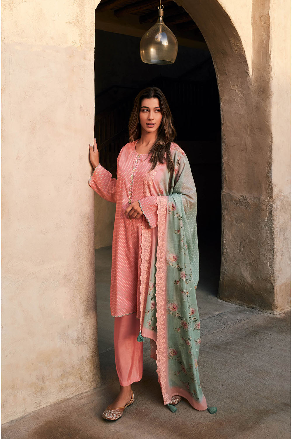 Brick Pink Designer Salwar Suit with Digital Printed Dupatta and Pant