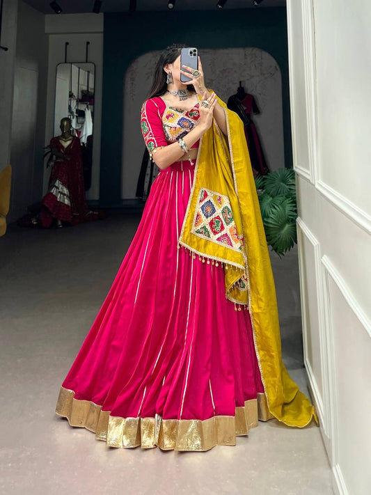 Ruby Pink & Golden Design Border Beautiful Designer Lahenga Choli