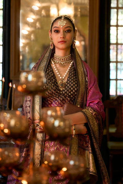 Olive with Pink Maharani Style Soft Silk Designer Lahenga Choli for Woman