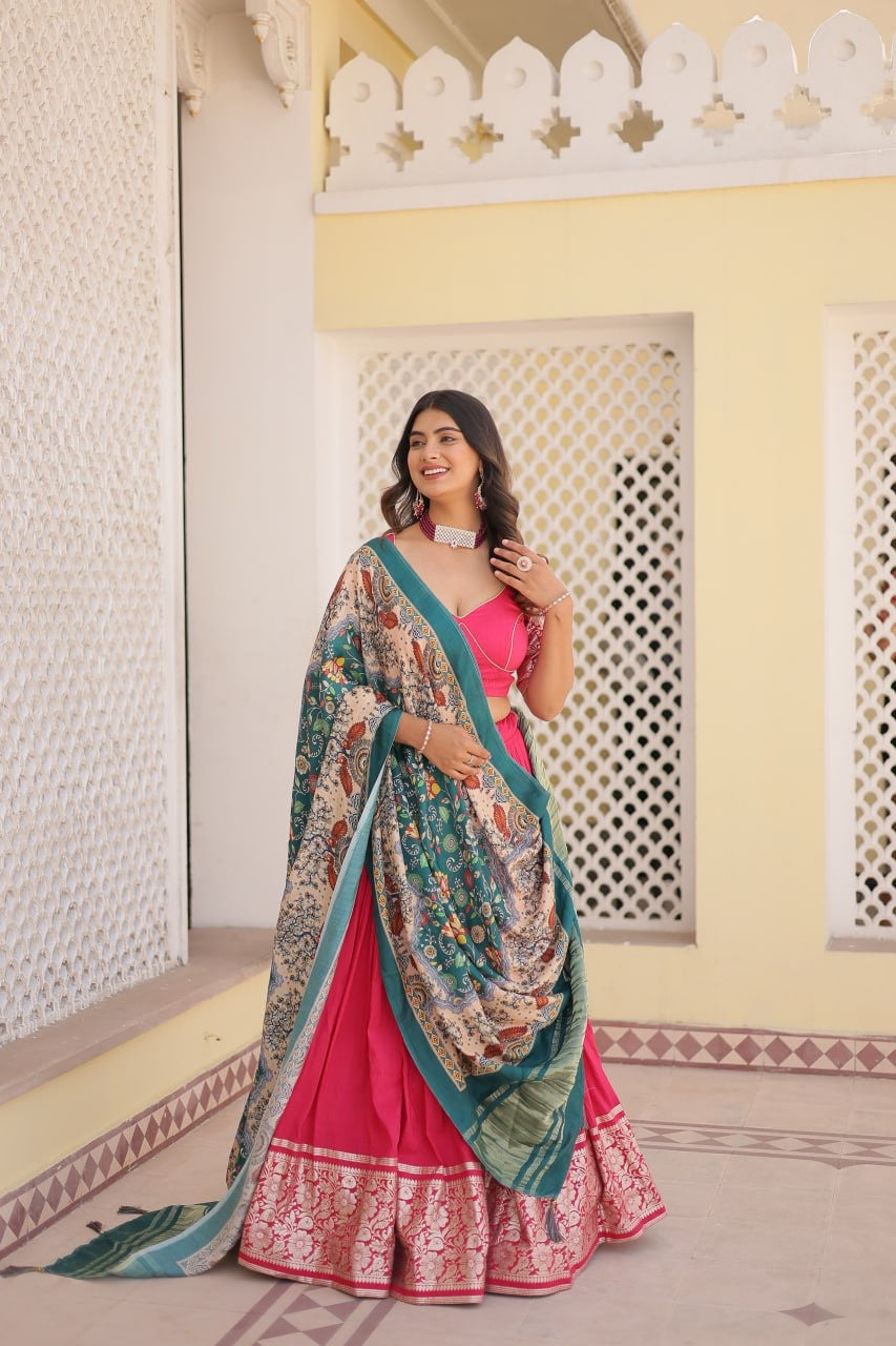 Ruby Pink Kalamkari South Indian Style Designer Lehengas with Blouse