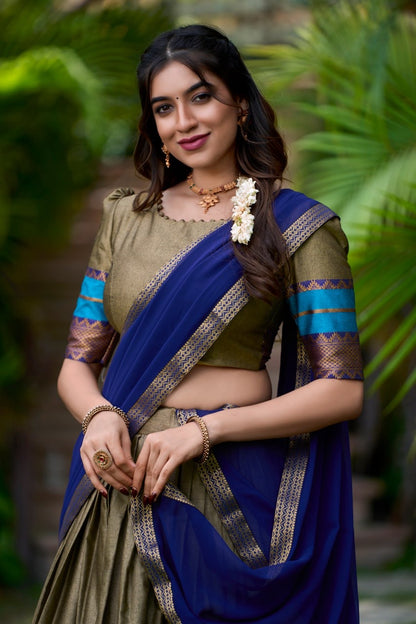 South Indian Pattu Powada Lehengas with Kanchi Silk Border and Dupatta