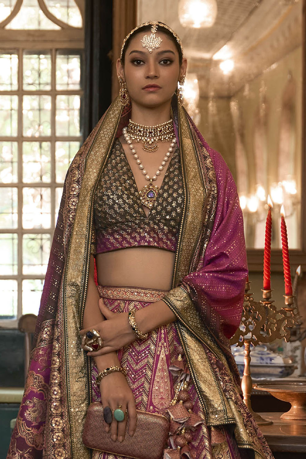Olive with Pink Maharani Style Soft Silk Designer Lahenga Choli for Woman