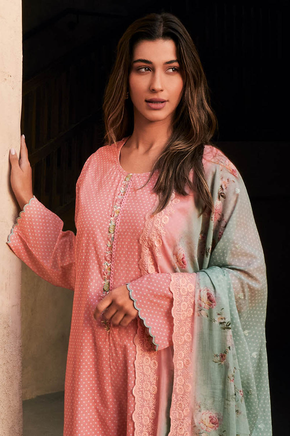 Brick Pink Designer Salwar Suit with Digital Printed Dupatta and Pant