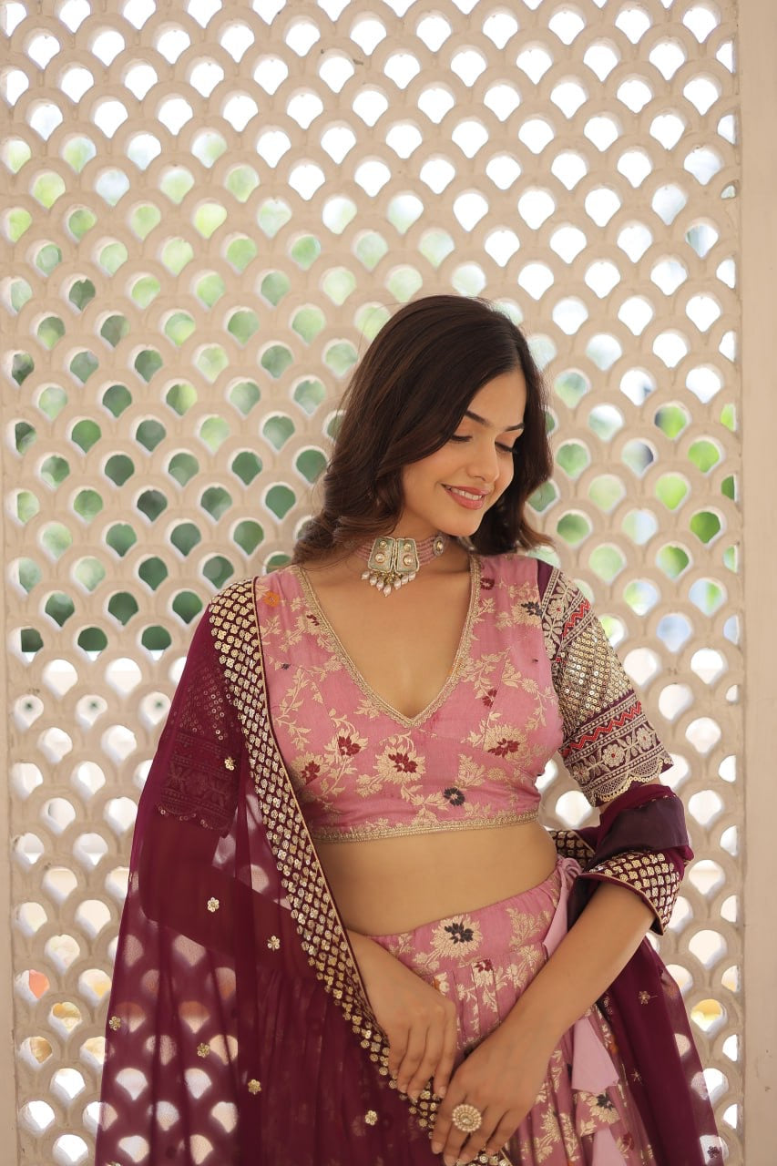 Creamy Pink Heavy Designer Lehenga Choli For Women with Dupatta