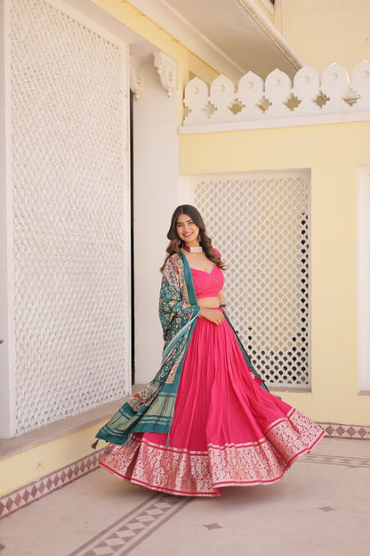 Ruby Pink Kalamkari South Indian Style Designer Lehengas with Blouse