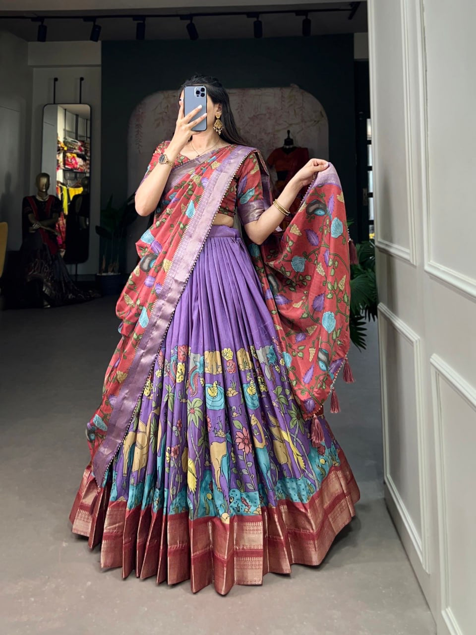 Kalamkari South Indian Style Designer Lehenga Choli with Blouse