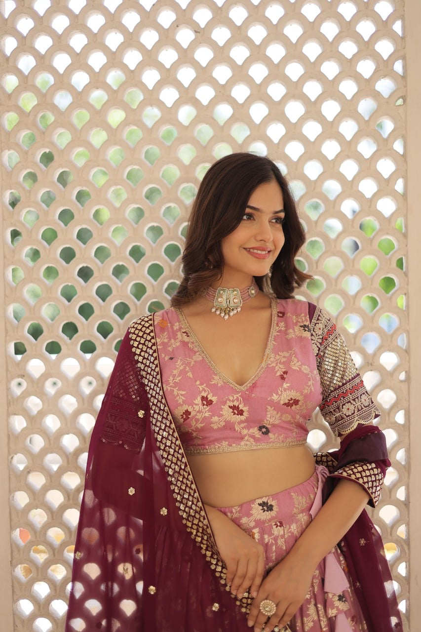 Creamy Pink Heavy Designer Lehenga Choli For Women with Dupatta