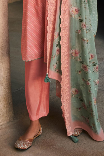 Brick Pink Designer Salwar Suit with Digital Printed Dupatta and Pant