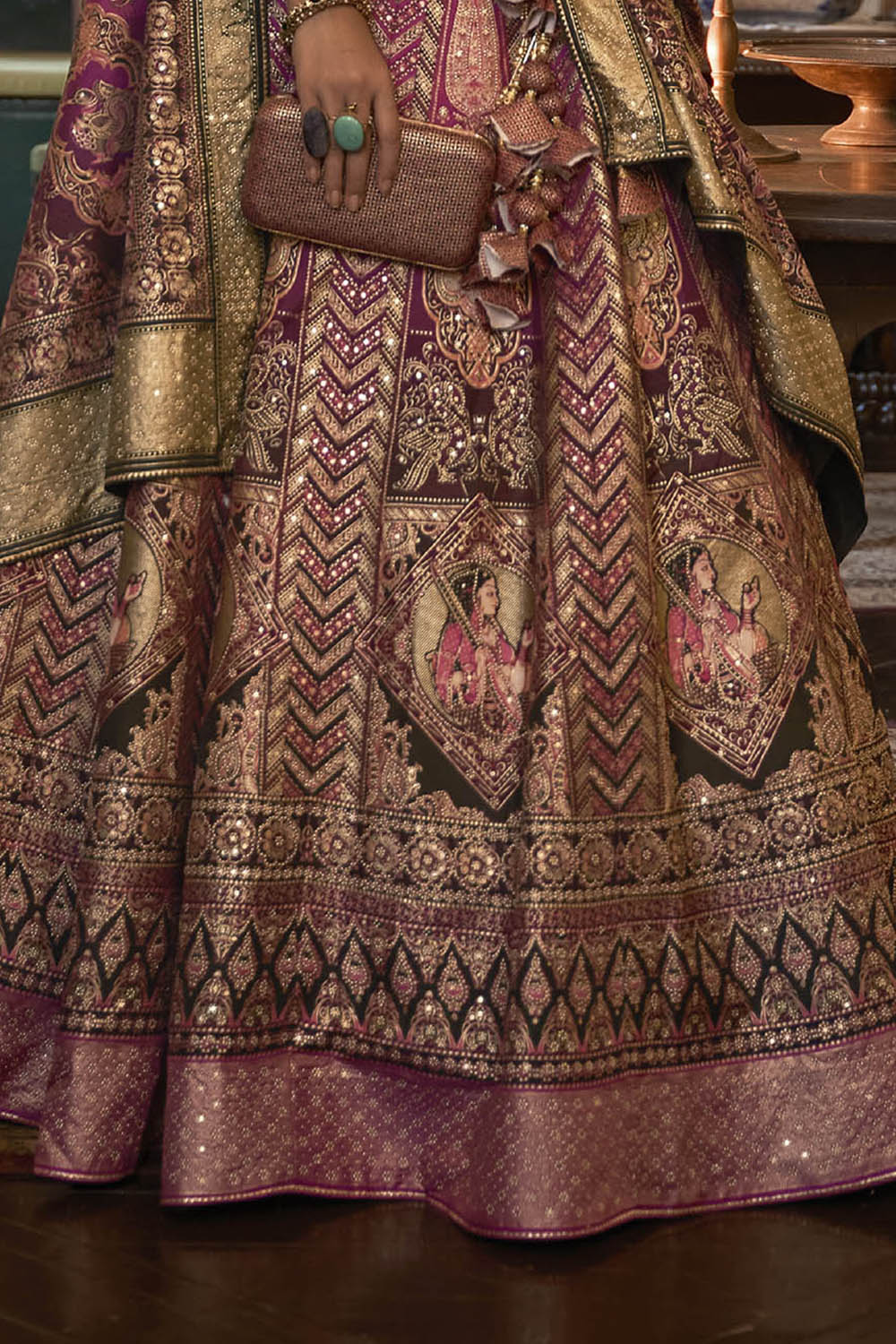 Olive with Pink Maharani Style Soft Silk Designer Lahenga Choli for Woman
